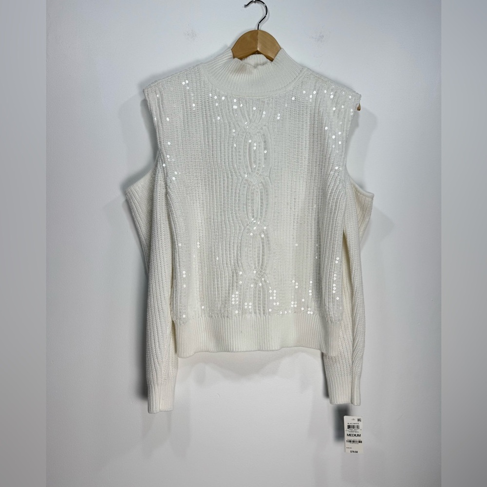 INC Women’s Cable-Knit, Cold Shoulder, Pull-Over Sweater